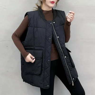 Ležerni zimski bomber pamučni prsluk Ženske prevelike 5xl široke debele jakne bez rukava Korejski topli podstavljeni prsluk Parka s velikim džepovima