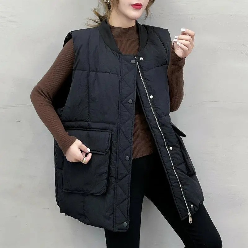 Ležerni zimski bomber pamučni prsluk Ženske prevelike 5xl široke debele jakne bez rukava Korejski topli podstavljeni prsluk Parka s velikim džepovima