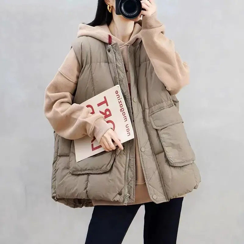 Ležerni zimski bomber pamučni prsluk Ženske prevelike 5xl široke debele jakne bez rukava Korejski topli podstavljeni prsluk Parka s velikim džepovima