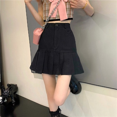 Moteriškas trumpas sijonas Naujas karštas mergaitiškas sijonas, tinkantis aukštu juosmeniu, plonas A formos sijonas grynos spalvos trumpas sijonas