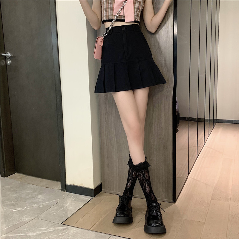 Moteriškas trumpas sijonas Naujas karštas mergaitiškas sijonas, tinkantis aukštu juosmeniu, plonas A formos sijonas grynos spalvos trumpas sijonas