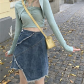 Nepravilna traper suknja 2022. Nova ljetna niša suknja visokog struka Suknja A-kroja Kratka suknja Modne šik široke jeans suknje