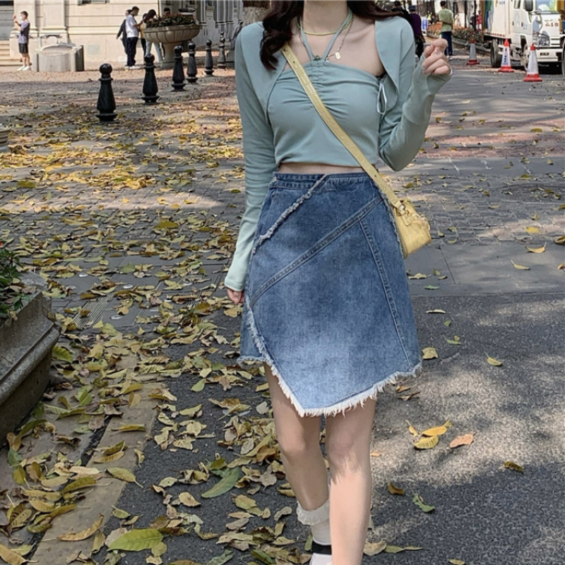 Nepravilna traper suknja 2022. Nova ljetna niša suknja visokog struka Suknja A-kroja Kratka suknja Modne šik široke jeans suknje