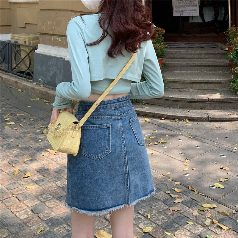 Nepravilna traper suknja 2022. Nova ljetna niša suknja visokog struka Suknja A-kroja Kratka suknja Modne šik široke jeans suknje