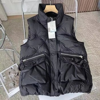 Σχεδιαστικό φερμουάρ Βαμβακερό γυναικείο γιλέκο Oversize 85 κιλών casual αμάνικο κολάρο Parka Winter Chalecos Χαλαρό ζεστό παλτό με επένδυση