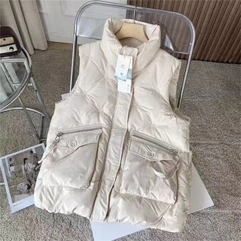 Σχεδιαστικό φερμουάρ Βαμβακερό γυναικείο γιλέκο Oversize 85 κιλών casual αμάνικο κολάρο Parka Winter Chalecos Χαλαρό ζεστό παλτό με επένδυση