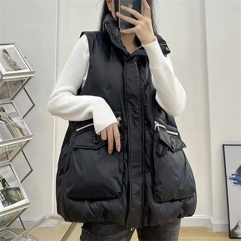 Dizajnerski pamučni prsluk s patentnim zatvaračem Ženski oversize 85 kg Ležerna parka bez rukava sa samostojećim ovratnikom Zimski Chalecos široki topli podstavljeni kaput