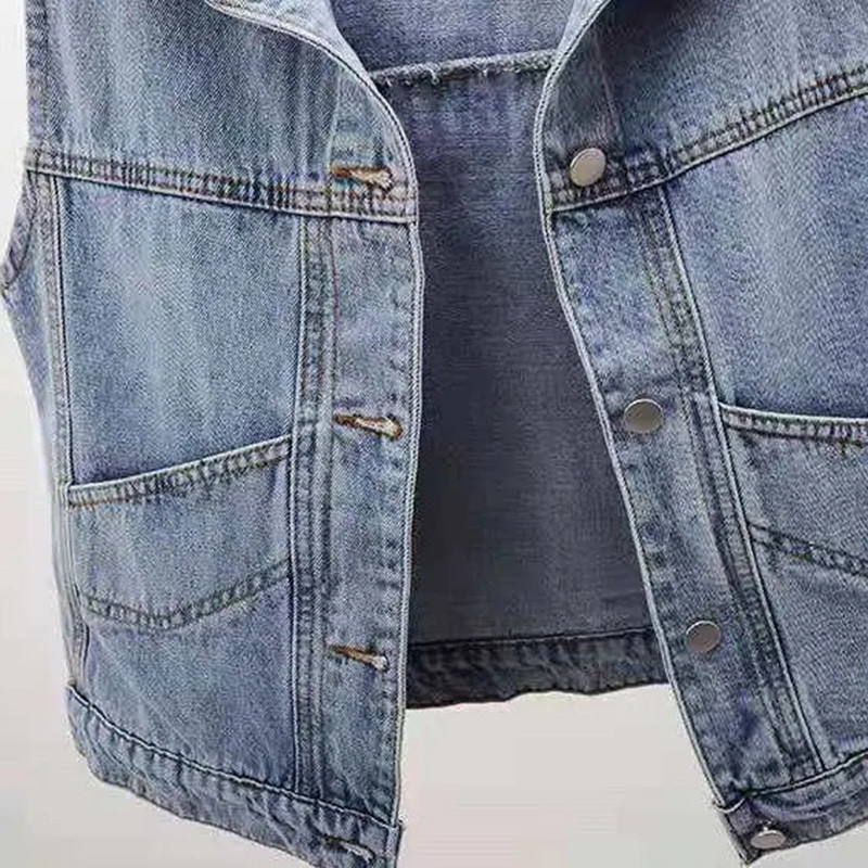 Veste vintage negru din denim, broderie pentru femei, ocazional, jachete fără mâneci, supradimensionate, 5xl, spalat, vestă de blugi Streetwear, scurtă Chaleco