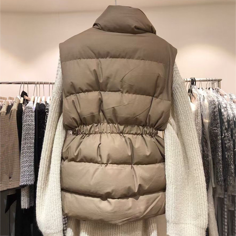 Ultralagani dizajn, samostojeći ovratnik, donji prsluk, šik remen, ženska jakna bez rukava, korejski topli podstavljeni prsluk, jednobojne parke otporne na vjetar