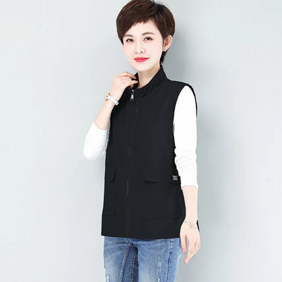 Vestă de vară subțire cu guler pentru femei, culoare caramelă, supradimensionată, 5xl, largi, fără mâneci, cu fermoar, vestă ușoară, căptușită, casual