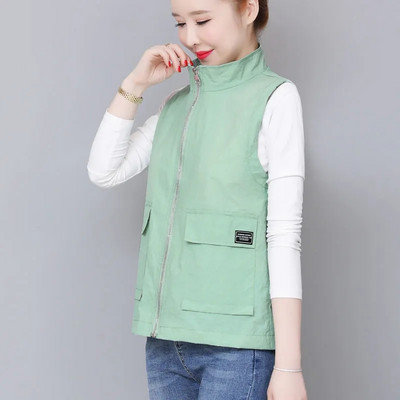 Vestă de vară subțire cu guler pentru femei, culoare caramelă, supradimensionată, 5xl, largi, fără mâneci, cu fermoar, vestă ușoară, căptușită, casual