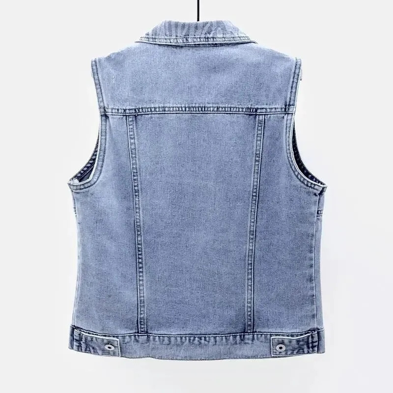 Ležerni patchwork kratki traper prsluk Žene Proljeće Ljeto Isprani na rever Plave jakne bez rukava Jean Ukrasni uzorak Kauboj Chalecos