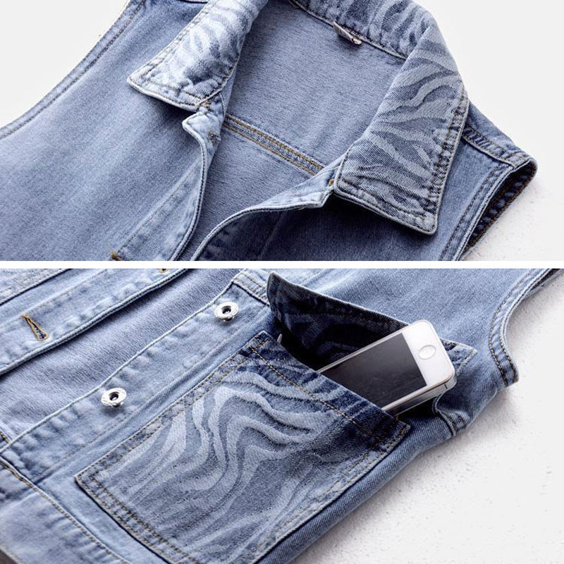 Ležerni patchwork kratki traper prsluk Žene Proljeće Ljeto Isprani na rever Plave jakne bez rukava Jean Ukrasni uzorak Kauboj Chalecos