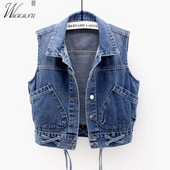 Proljeće ljeto traper prsluk Ženski remen bez rukava Kratke traperice Prsluci Studentska moda Jednoredno kopčanje Jakne s džepovima