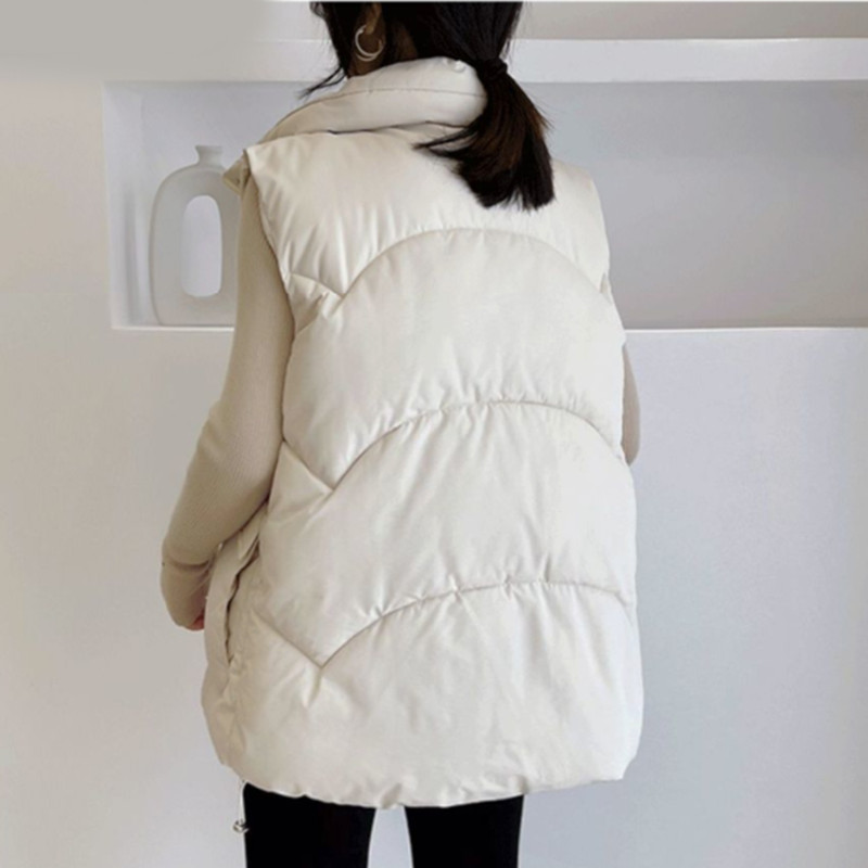 Rudens žiemos šilta moteriška laisvalaikio liemenė 3XL pagrindinė medvilninė striukė be rankovių Parkas su užtrauktuku aukštyn apykakle paminkštinta liemenė