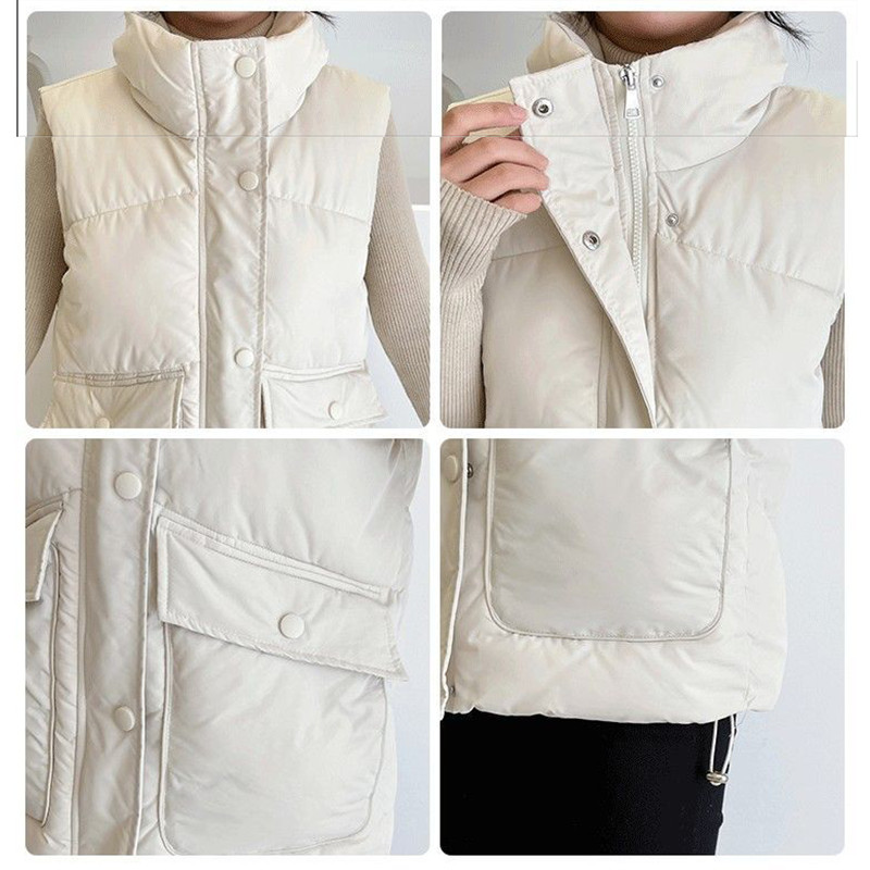 Rudens žiemos šilta moteriška laisvalaikio liemenė 3XL pagrindinė medvilninė striukė be rankovių Parkas su užtrauktuku aukštyn apykakle paminkštinta liemenė