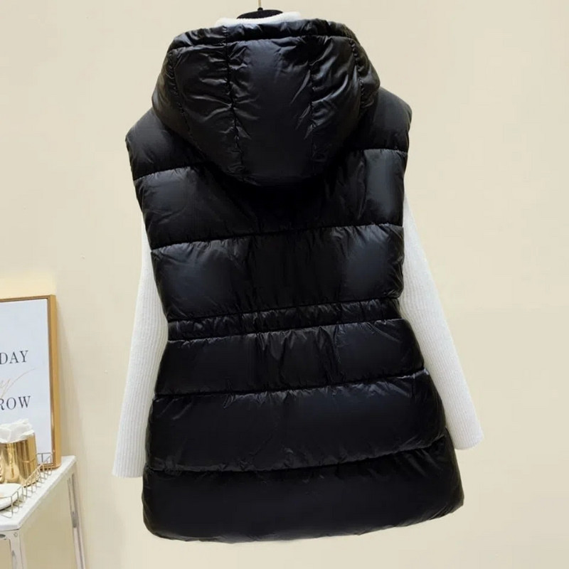 Veste casual cu glugă, cu talie subțire, pentru femei, supradimensionate, 4xl, fără mâneci, jachete din bumbac, toamnă, cu șnur, veste calde ultraușoare