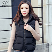 Черни топли зимни жилетки Дамски ежедневни паркове без ръкави с качулка Модно яке с цип и стояща яка Памучно есенно яке