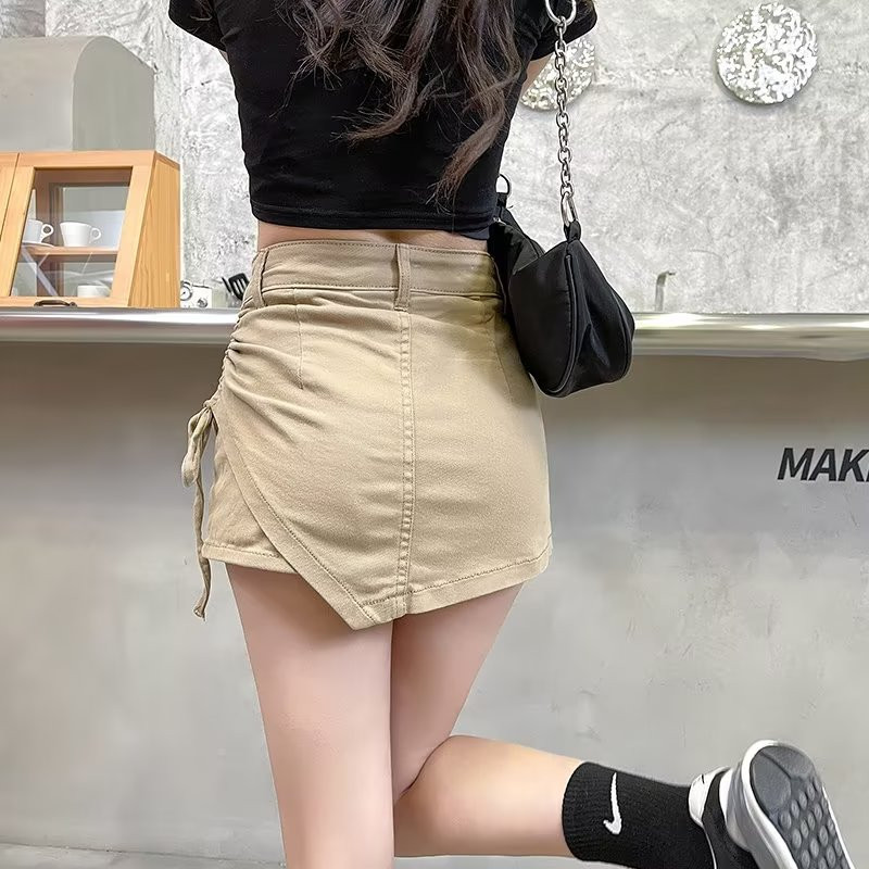 3 spalvų Džinsiniai sijonai Moteriški Asimetriškas dizainas Prašmatnus plonas aukštu liemeniu vasaros Ins Populiarūs koledžo moteriški drabužiai Faldas Suvarstomi