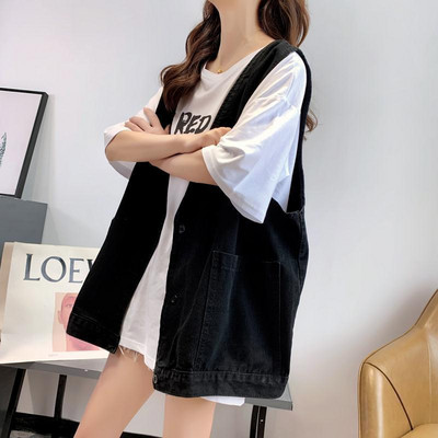 Vestă de blugi cu decolteu în V ocazional pentru femei, de bază, cu buzunar mare, bluză supradimensionată, Chalecos, pentru femei, primăvară, vară, veste de cowboy, prietenos