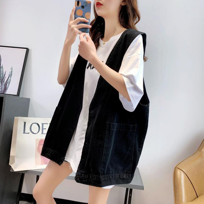 Vestă de blugi cu decolteu în V ocazional pentru femei, de bază, cu buzunar mare, bluză supradimensionată, Chalecos, pentru femei, primăvară, vară, veste de cowboy, prietenos