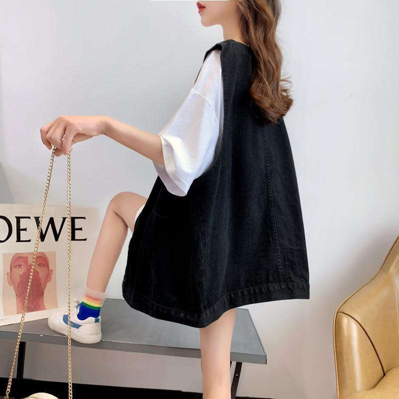 Vestă de blugi cu decolteu în V ocazional pentru femei, de bază, cu buzunar mare, bluză supradimensionată, Chalecos, pentru femei, primăvară, vară, veste de cowboy, prietenos