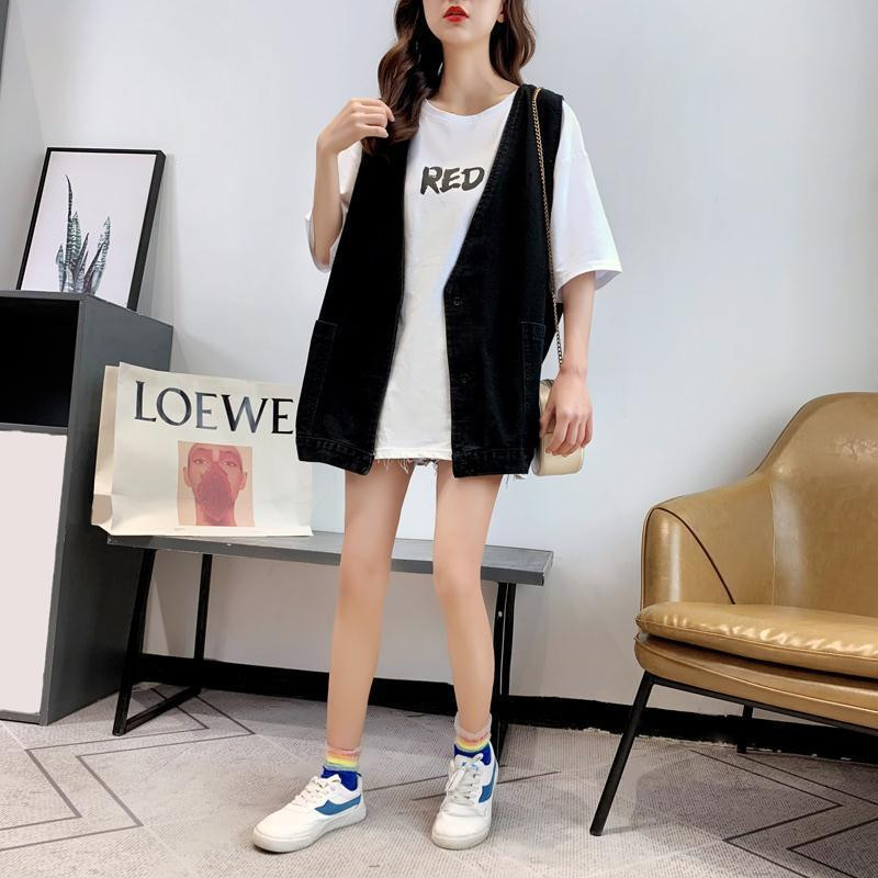 Vestă de blugi cu decolteu în V ocazional pentru femei, de bază, cu buzunar mare, bluză supradimensionată, Chalecos, pentru femei, primăvară, vară, veste de cowboy, prietenos