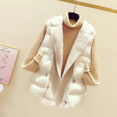 Vestă cu căptușeală din lână de miel cu design mozaic, femei, modă coreeană, talie subțire, din bumbac cald Chalecos, jachetă fără mâneci, guler de iarnă