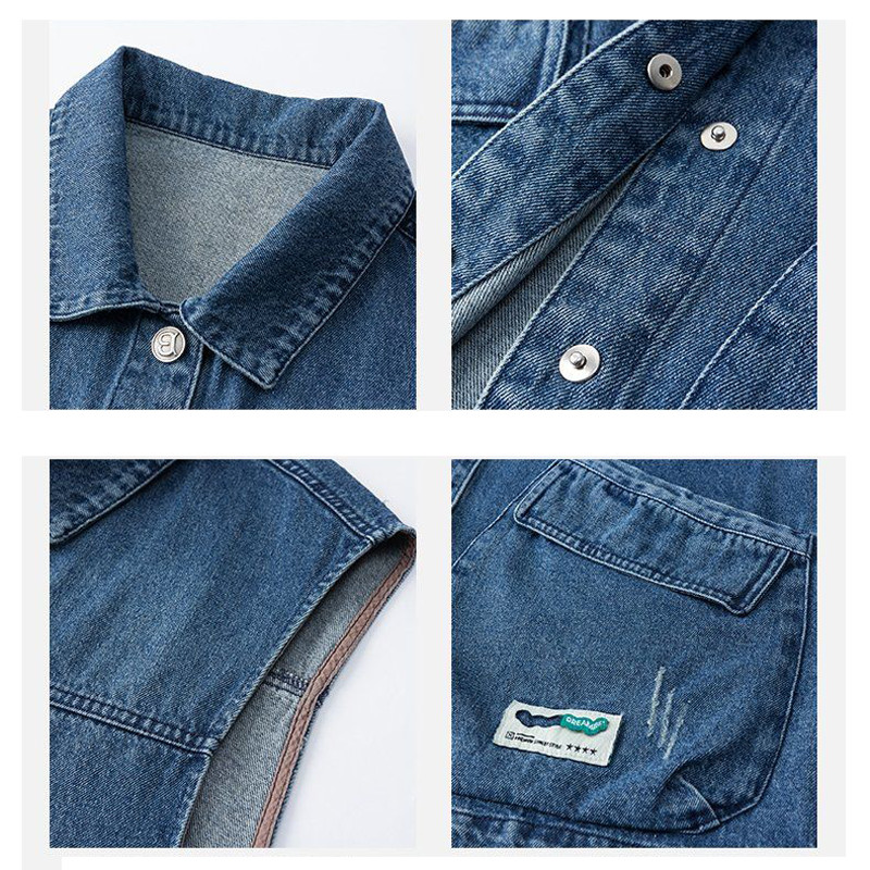 Oversize avara revääriga teksariidest vest naiste vabaaja teksa varrukateta jakid uus kevadsuvi Veste üherealine sinine must chalecos