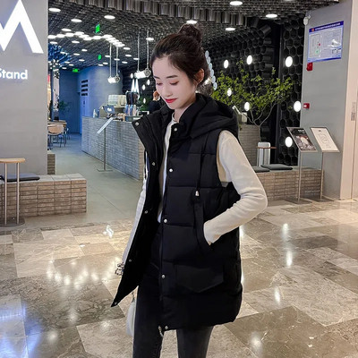 Pamučni prsluk srednje dužine s kapuljačom Ženski ležerni široki zimski kaput bez rukava, šešir koji se može odvojiti i ovratnik, topli podstavljeni prsluk