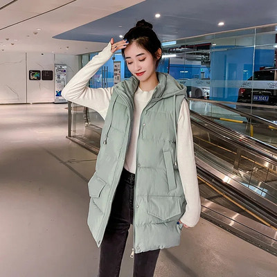 Pamučni prsluk srednje dužine s kapuljačom Ženski ležerni široki zimski kaput bez rukava, šešir koji se može odvojiti i ovratnik, topli podstavljeni prsluk