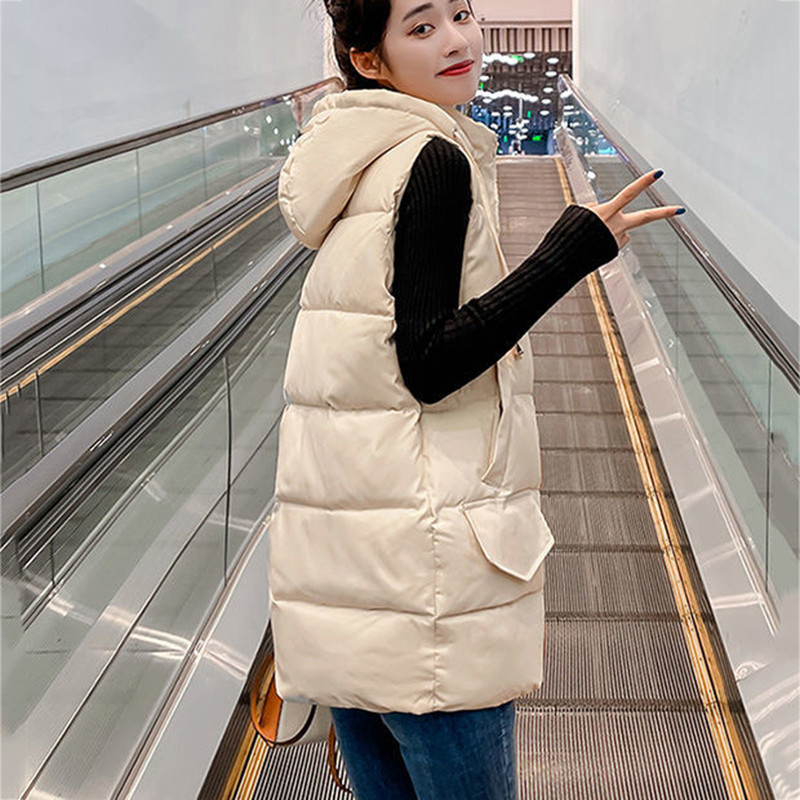 Pamučni prsluk srednje dužine s kapuljačom Ženski ležerni široki zimski kaput bez rukava, šešir koji se može odvojiti i ovratnik, topli podstavljeni prsluk