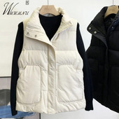 Prevelika 5Xl ležerna zimska vesta Ženska jesenska parka bez rukava s džepovima Topla pufasta pamučna jakna Trend topli prsluk sa samostojećim ovratnikom