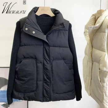 Oversize 5Xl casual χειμερινό γιλέκο Γυναικείο φθινοπωρινό τσέπη αμάνικο Parka Ζεστό φουσκωτό βαμβακερό μπουφάν Trend Stand γιακά Ζεστό γιλέκο