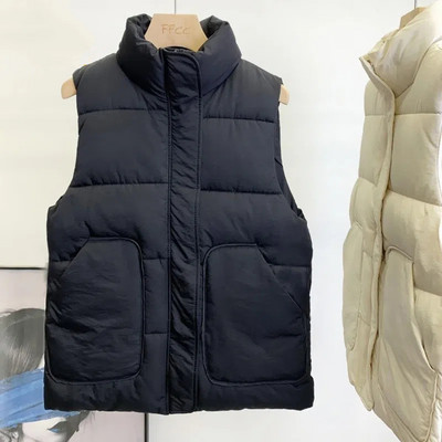 Prevelika 5Xl ležerna zimska vesta Ženska jesenska parka bez rukava s džepovima Topla pufasta pamučna jakna Trend topli prsluk sa samostojećim ovratnikom