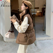 Korejski modni pamučni prsluk uskog struka Zimske tople kratke jakne bez rukava Ženske ležerne parke sa samostojećim ovratnikom Jesenske podstavljene majice