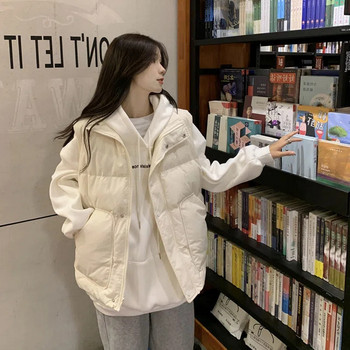 Κορεάτικη μόδα Λεπτή μέση Βαμβακερό γιλέκο Χειμωνιάτικο ζεστό κοντό αμάνικο μπουφάν Γυναικείο γιακά πάρκα με φθινοπωρινές μπλούζες