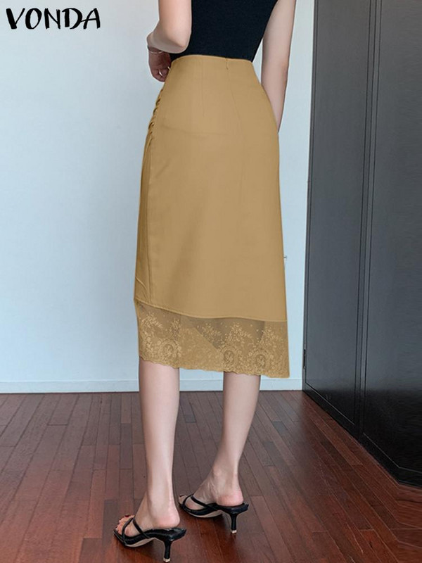 Elegantne OL midi suknje VONDA 2023. Modne ženske suknje visokog struka, jednobojne plisirane čipkane suknje od krpica, ležerne pupoljke, ulične