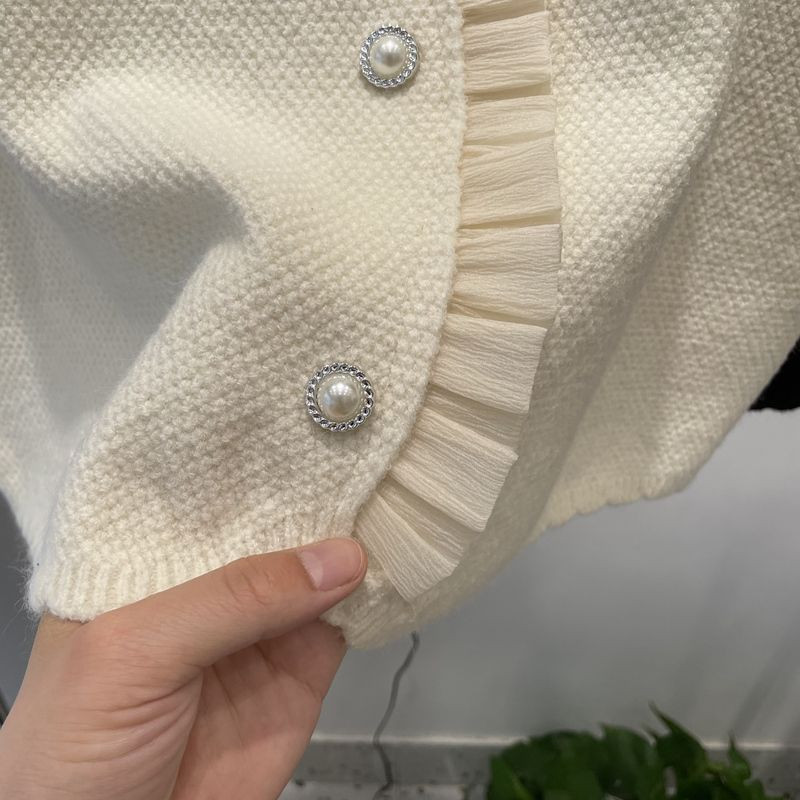 Σχεδιασμός Ξύλινα Αυτιά Πλεκτά Γιλέκα Γυναικεία Κορεάτικη Μόδα Πουλόβερ με μαργαριτάρια με κουμπιά Αμάνικη ζακέτα Ανοιξιάτικα πλεκτά γιλέκα