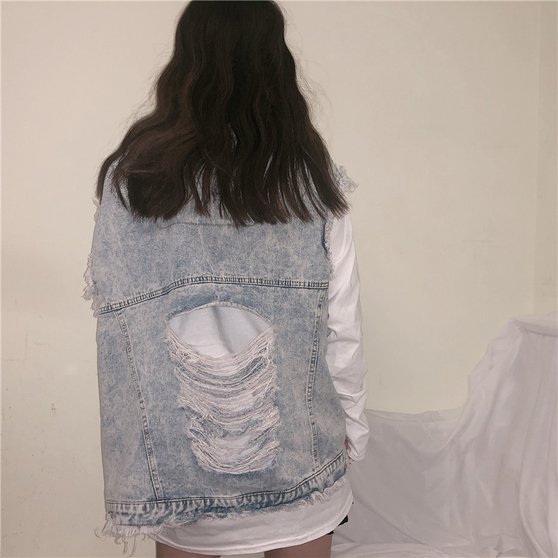 Ulični traper prsluk Ženski dizajn sa šljokicama y2k jakna bez rukava Korejski modni traper prsluk Wash Loose Cowboy Top Crop Cardign