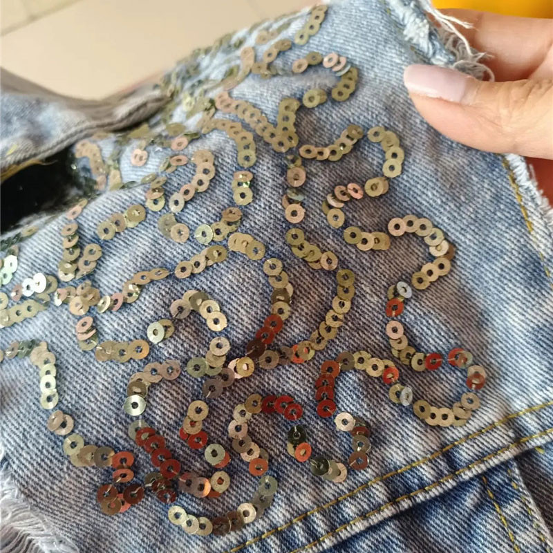 Ulični traper prsluk Ženski dizajn sa šljokicama y2k jakna bez rukava Korejski modni traper prsluk Wash Loose Cowboy Top Crop Cardign