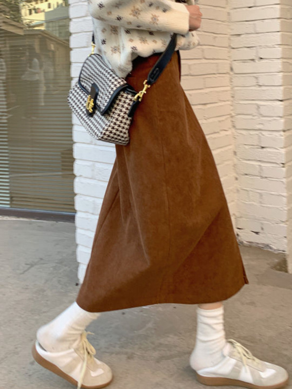 Fuste Midi Femei velur Epocă Temperat neregulat Fără în față Estetică Damă Talie înaltă Feminino Faldas All-match Ulzzang Nou