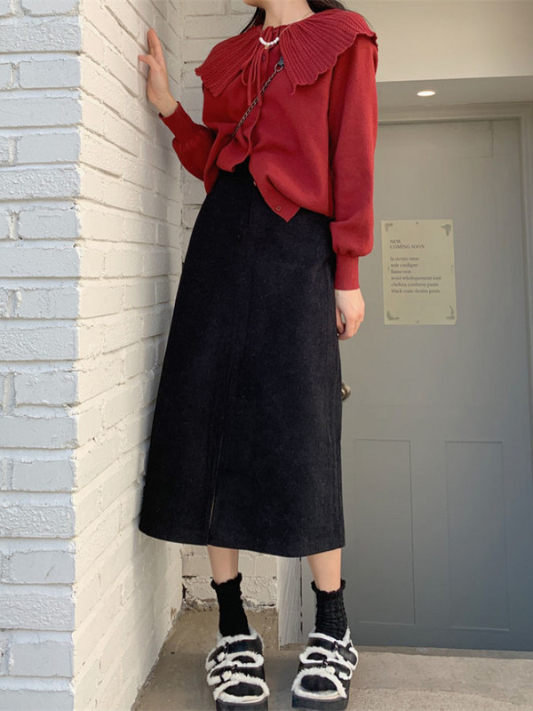 Fuste Midi Femei velur Epocă Temperat neregulat Fără în față Estetică Damă Talie înaltă Feminino Faldas All-match Ulzzang Nou