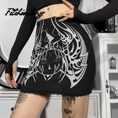 Fitshinling Goth Bud Sexy sukňa s potlačou tmavých púčikov, pletené sukne, gotický punk, Cos Faldas Mini Streetwear Jupe, dámska čipka, štíhla