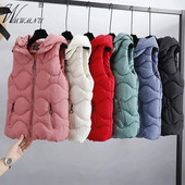 Dámska bavlnená vesta s kapucňou Candy Colors 2022, skrátená teplá vesta, ležérna bunda bez rukávov na zips, krátke kabáty