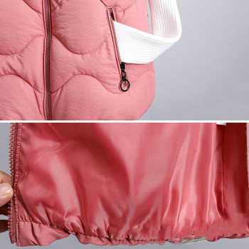Candy Colors Γυναικείο βαμβακερό γιλέκο με κουκούλα 2022 Φθινόπωρο Χειμώνας Cropped Ζεστό γιλέκο Casual Αμάνικο σακάκι κοντά παλτό