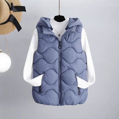 Dámska bavlnená vesta s kapucňou Candy Colors 2022, skrátená teplá vesta, ležérna bunda bez rukávov na zips, krátke kabáty