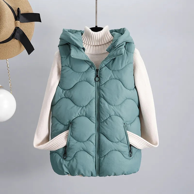 Dámska bavlnená vesta s kapucňou Candy Colors 2022, skrátená teplá vesta, ležérna bunda bez rukávov na zips, krátke kabáty