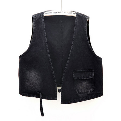 Vintage kratki traper prsluk s V-izrezom Ženski široki ležerni kaubojski kardigan bez rukava na vezanje 2023. proljeće ljeto Boyfriend Jean Chalecoa