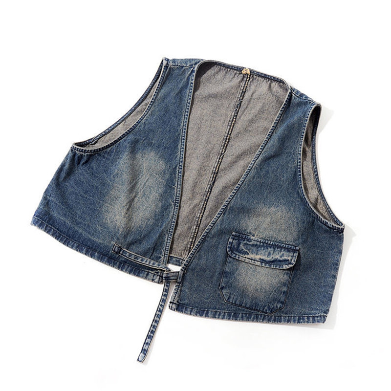 Vintage kratki traper prsluk s V-izrezom Ženski široki ležerni kaubojski kardigan bez rukava na vezanje 2023. proljeće ljeto Boyfriend Jean Chalecoa